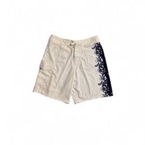 Blue Curl Y2K White & Navy Floral Board Shorts
